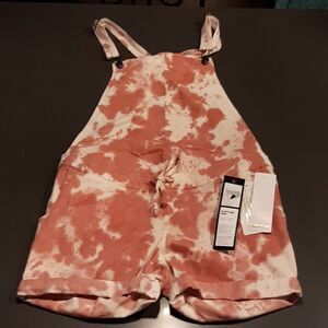 Planet Motherhood Coral Tie Dye Bib Short Overalls